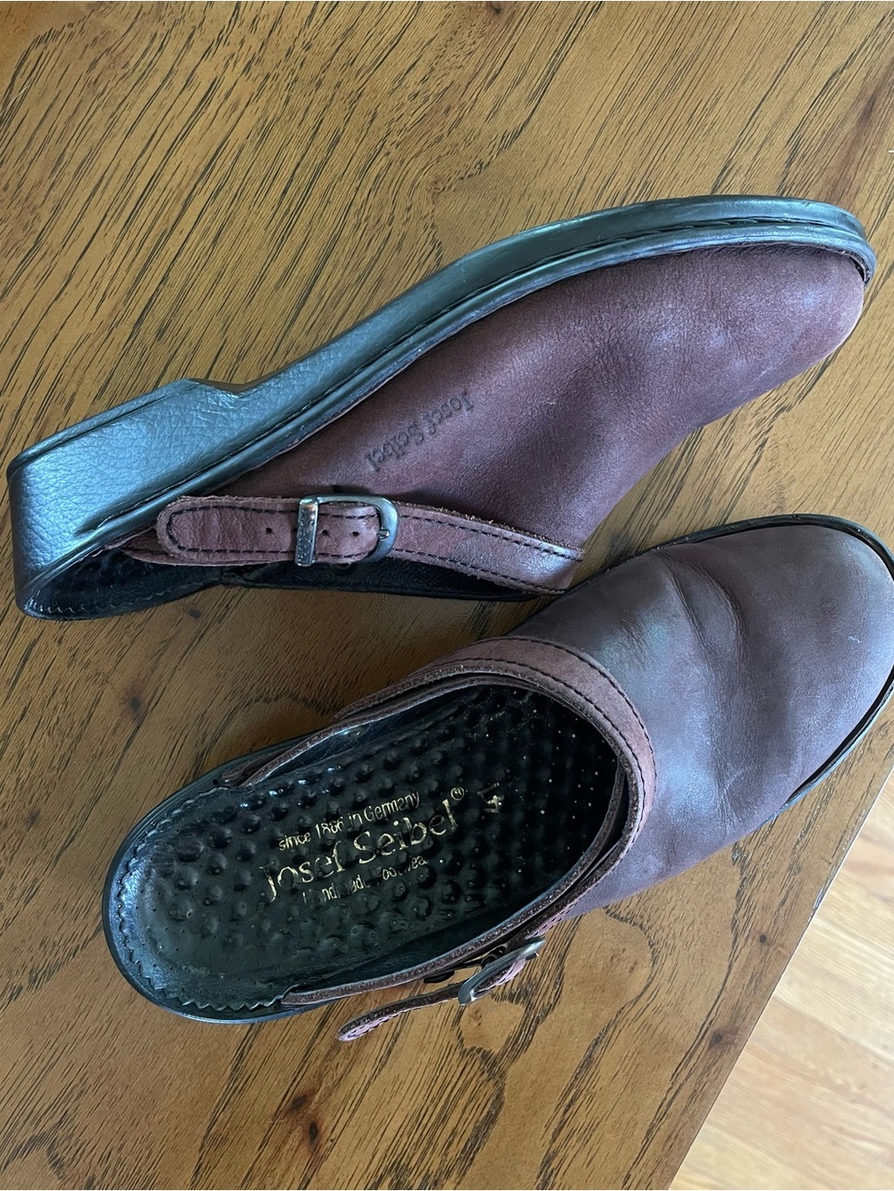 Vintage Josef Seibel Burgundy Leather Slip On Clog Mules